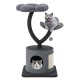 Cat tree featuring a cozy top perch, private condo, and sisal scratching board for playful and relaxed cats.
