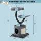 Dimensions of the 35-inch gray cat tree featuring a curved metal frame, cozy perches, and sisal scratching board.