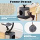 Cat tree featuring a cozy top perch, sisal scratching board, and dangling ball for playful feline entertainment.