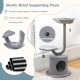 Curved metal cat tree with cozy top perch, private condo, and sisal scratching board for playful relaxation.