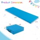 Tri-fold gym mat in blue, measuring 6 x 2 ft, featuring a removable zippered cover and handles for easy portability.