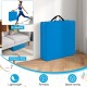 Blue 6 x 2 FT tri-fold gym mat with handles, featuring a removable zippered cover for easy cleaning and storage.