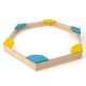 Outdoor solid wood sandbox with 6 built-in fan-shaped seats, perfect for kids' play and safe use.