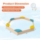 Outdoor solid wood sandbox with 6 built-in fan-shaped seats, 28x28 inches, suitable for kids aged 3+ years.
