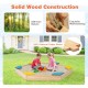 Outdoor solid wood sandbox made of natural cedar with 6 built-in fan-shaped seats for kids aged 3+ years.