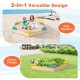 Outdoor solid wood sandbox with 6 built-in fan-shaped seats, perfect for kids' play and versatile flower planter use.