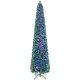 8 ft pre-lit Christmas pencil tree with colorful fiber optics and vivid branch tips, perfect for space-saving holiday.