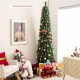 8 ft pre-lit Christmas pencil tree with colorful fiber optics, perfect for space-saving holiday decor in any corner.