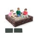 Kids playing in a brown HDPE sandbox with cover, designed for 1-4 children aged 3-12 years, promoting creativity.