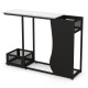 Console table with faux marble top, black metal frame, featuring two plant positions for decorative display.