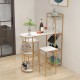 Bar table set featuring a golden frame, simulated marble top, and storage shelves, ideal for small spaces.
