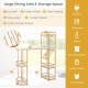 Bar table set featuring a wide tabletop, gold metal frame, and multiple storage shelves for organized dining.