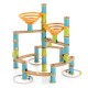 Bamboo marble run educational toy set with funnels and rings, promoting creativity and safe play for kids over 4.