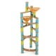 Bamboo marble run educational toy set with colorful funnels and curved rails for creative play and learning.