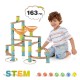 Bamboo marble run educational toy set with 163 pieces, featuring colorful rails and marbles for creative play.