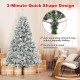 6-foot artificial Christmas tree with white flocking, 956 branch tips, and 300 warm white LED lights for festive decor.