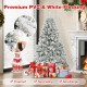 6-foot artificial Christmas tree with white flocking, fireproof PVC, and 300 warm white LED lights for festive decor.