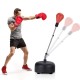Freestanding adjustable punching bag with durable boxing ball, red gloves, and stable base for fitness training.