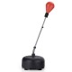 Freestanding adjustable punching bag in red with durable PU ball, stable base, and included boxing gloves for training.