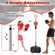 Adjustable freestanding punching bag with red boxing gloves, featuring 4 height adjustments for versatile training.