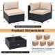 Beige seat and back cushions on a 10-piece outdoor wicker conversation set with a tempered glass tabletop.