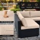 L-shaped outdoor wicker conversation set with beige cushions, featuring smooth zippers and high-density sponge for.