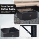 Tempered glass tabletop coffee table with PE rattan design and 4 suction cups for stability, ideal for outdoor use.