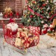 Red metal Christmas Santa sleigh with large cargo area, decorated with gifts, perfect for holiday home decor.