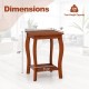 15-inch square end table in walnut with dimensions, featuring a storage shelf for books and decor in a compact design.