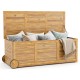 Rolling patio wooden deck box with 48-gal capacity, made of acacia wood, featuring wheels and a side handle for easy.