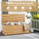 Rolling patio wooden deck box with 48-gal capacity, made of acacia wood, ideal for outdoor storage of cushions and toys.