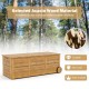 Rolling patio wooden deck box made of acacia wood, featuring 48-gal capacity, wheels, and side handle for easy mobility.