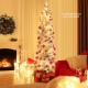 6-foot slim Christmas tree with 258 branch tips and 100 warm white incandescent lights, perfect for festive home decor.