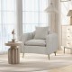 Chenille velvet accent chair in white with storage pockets, ergonomic backrest, and soft cushion for comfortable.