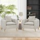Beige chenille velvet accent chairs with storage pockets, featuring ergonomic backrests and soft cushions for comfort.