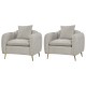 Beige chenille velvet accent chairs with storage pockets, ergonomic backrests, and metal legs for stylish comfort.