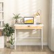 Wooden computer desk with drawer, featuring a wide desktop and rubberwood legs, ideal for home office use.