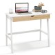 Wooden computer desk with a pull-out drawer, white finish, and rubberwood legs, perfect for home office use.