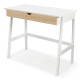 Wooden computer desk with a large pull-out drawer and a sleek white finish, providing a stylish workspace for home.
