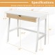 Wooden computer desk with a large pull-out drawer, white finish, and rubberwood legs, ideal for home office use.