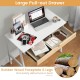 Wooden computer desk with a large pull-out drawer, rubber wood legs, ideal for home office organization and workspace.