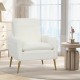 White upholstered sherpa accent armchair with gold metal legs, ideal for living room relaxation and comfort.
