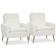 White sherpa fleece accent armchairs with gold metal legs, perfect for living room relaxation and comfort.