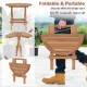 Round folding coffee table made of premium teak wood, featuring a slatted tabletop, ideal for picnics and backyard use.