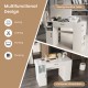 Counter height sewing craft table in white with adjustable shelves, large drawer, and ample storage for versatile use.