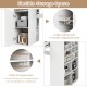 Adjustable shelf and compartments of the white counter height sewing craft table for versatile storage solutions.
