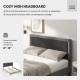 Cozy high headboard platform bed in velvet with wooden slats, designed for stability and comfort, ideal for restful.