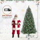 Hinged 7.5 ft Christmas tree with PVC branch tips, warm white LED lights, and red berries for festive decoration.