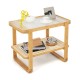Bamboo side table with glass top, featuring a spacious surface and rattan shelf, perfect for living room or bedroom use.