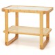 2-tier bamboo side table with glass top and rattan shelf, perfect for living room or bedroom organization.